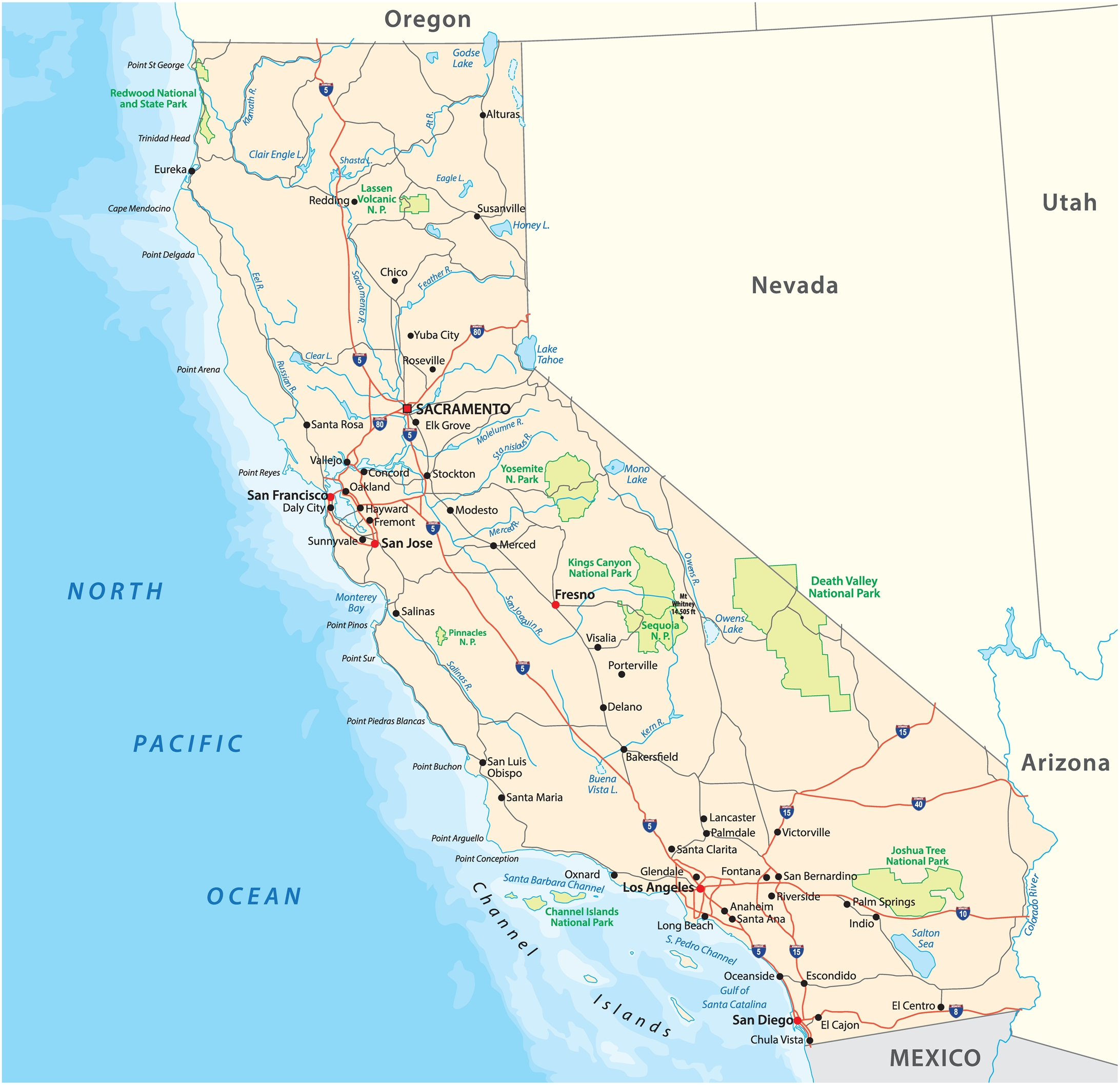 US-state-of-California-Map